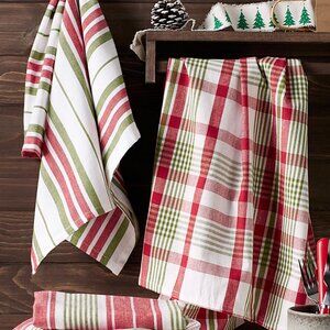 NOW DESIGNS Oversized Holiday Check Cotton Tea Towels Set of 3